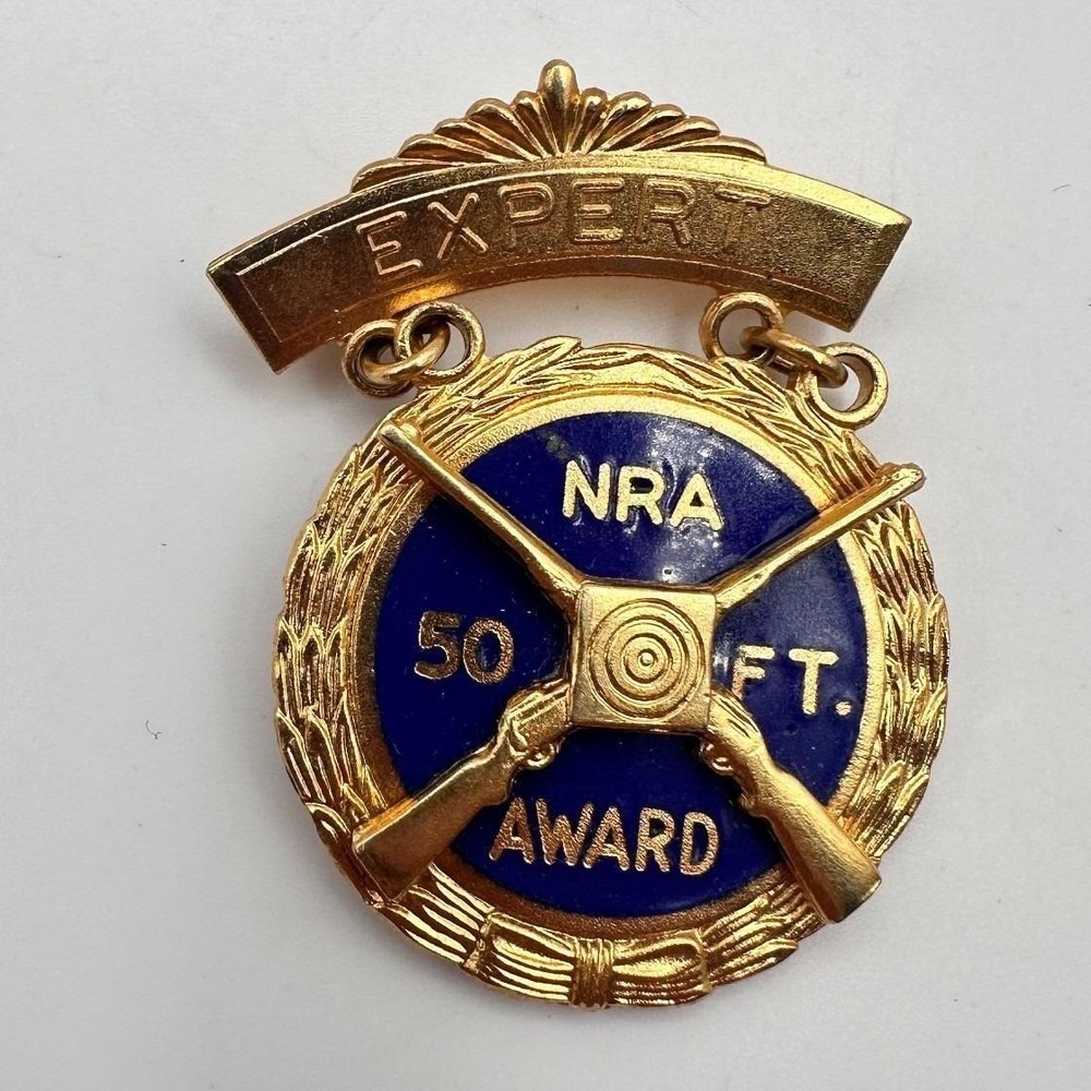 Vintage‎ 80s NRA Brooch Pin Badge National Rifle Association Blue Enamel Jewelry